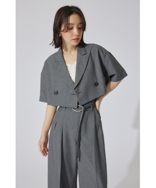 rienda（リエンダ）の「リネンライククロップドハーフスリーブジャケット 春服（テーラードジャケット・レディース・ベージュ/グレー・FREE）」の21枚目の写真