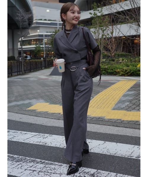 rienda（リエンダ）の「リネンライククロップドハーフスリーブジャケット 春服（テーラードジャケット・レディース・ベージュ/グレー・FREE）」の12枚目の写真