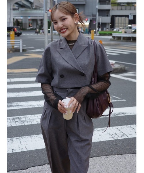 rienda（リエンダ）の「リネンライククロップドハーフスリーブジャケット 春服（テーラードジャケット・レディース・ベージュ/グレー・FREE）」の13枚目の写真