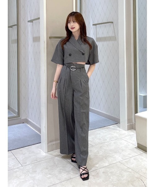 rienda（リエンダ）の「リネンライククロップドハーフスリーブジャケット 春服（テーラードジャケット・レディース・ベージュ/グレー・FREE）」の6枚目の写真