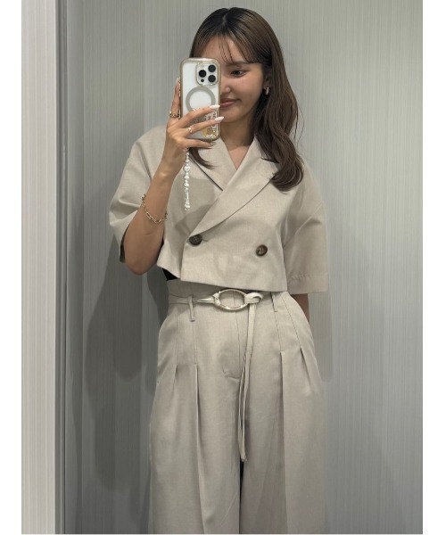 rienda（リエンダ）の「リネンライククロップドハーフスリーブジャケット 春服（テーラードジャケット・レディース・ベージュ/グレー・FREE）」の8枚目の写真
