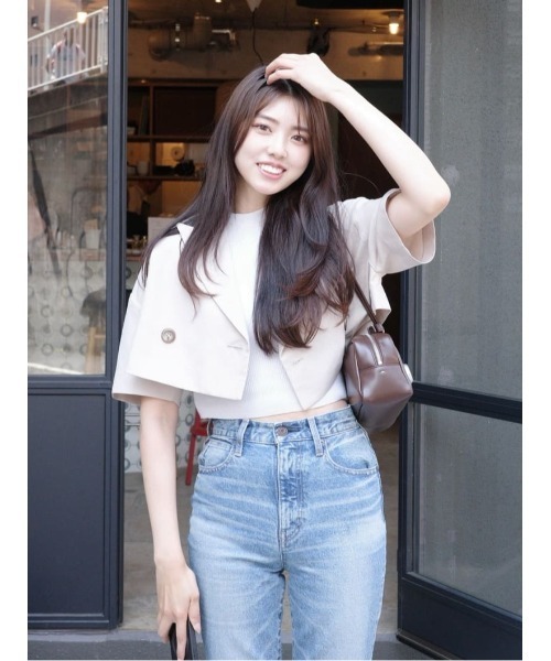 rienda（リエンダ）の「リネンライククロップドハーフスリーブジャケット 春服（テーラードジャケット・レディース・ベージュ/グレー・FREE）」の11枚目の写真