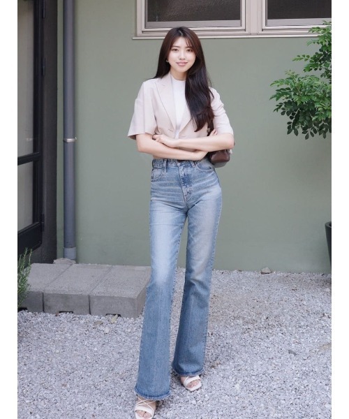 rienda（リエンダ）の「リネンライククロップドハーフスリーブジャケット 春服（テーラードジャケット・レディース・ベージュ/グレー・FREE）」の5枚目の写真