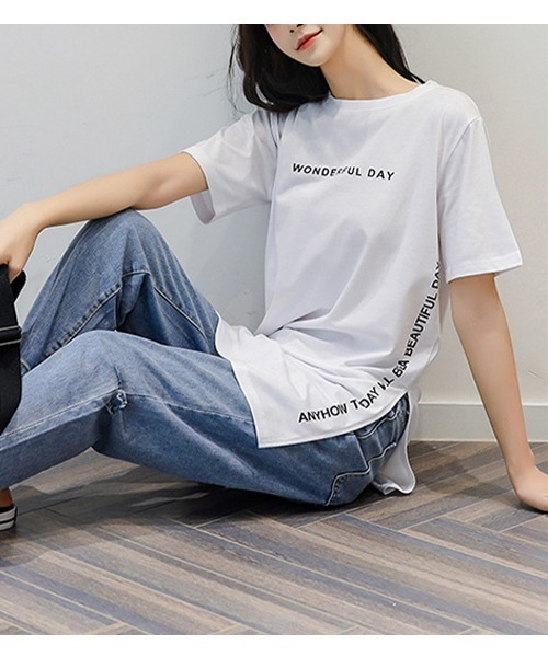 maison de LATIR（メゾンドラティール）の「1枚でもレイヤードとしても使える長さのあるチュニックTシャツ（Tシャツ/カットソー・レディース・ホワイト/ブラック/グレー/ブラウン/グリーン・M/L/XL）」の2枚目の写真