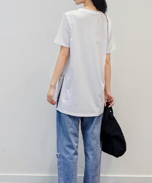 maison de LATIR（メゾンドラティール）の「1枚でもレイヤードとしても使える長さのあるチュニックTシャツ（Tシャツ/カットソー・レディース・ホワイト/ブラック/グレー/ブラウン/グリーン・M/L/XL）」の6枚目の写真