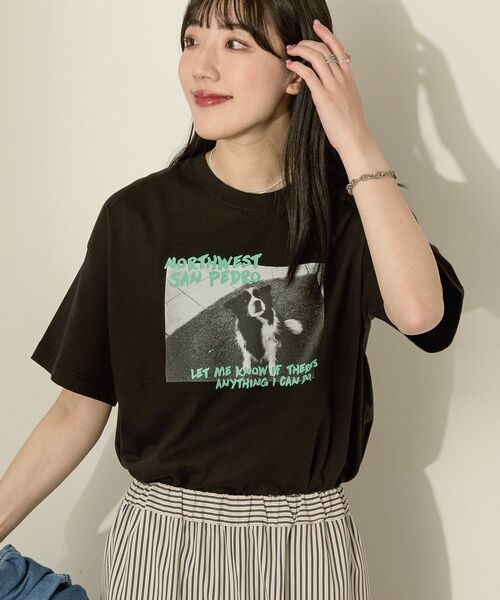 AMERICAN HOLIC(アメリカンホリック)の「Dog フォトプリントTシャツ(Tシャツ/カットソー・レディース・ブラック/オフホワイト/杢グレー・M/L)」の9枚目の写真