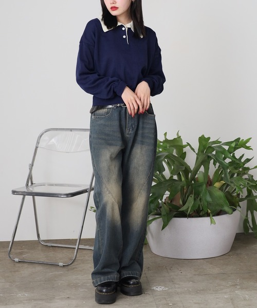 バイカラーポロニットトップス（ニット/セーター）｜ROOPTOKYO