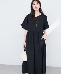 natural couture | 【WEB限定】シャーリングチェックパフスリーブワンピース(ワンピース)