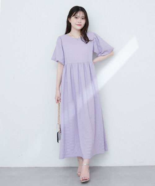 natural couture（ナチュラルクチュール）の「【WEB限定】シャーリングチェックパフスリーブワンピース（ワンピース・レディース・ブラック/ベージュ/ラベンダー/グリーン系その他・FREE）」の22枚目の写真