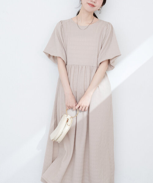 natural couture(ナチュラルクチュール)の「【WEB限定】シャーリングチェックパフスリーブワンピース(ワンピース・レディース・ブラック/ベージュ/ラベンダー/グリーン系その他・FREE)」の13枚目の写真