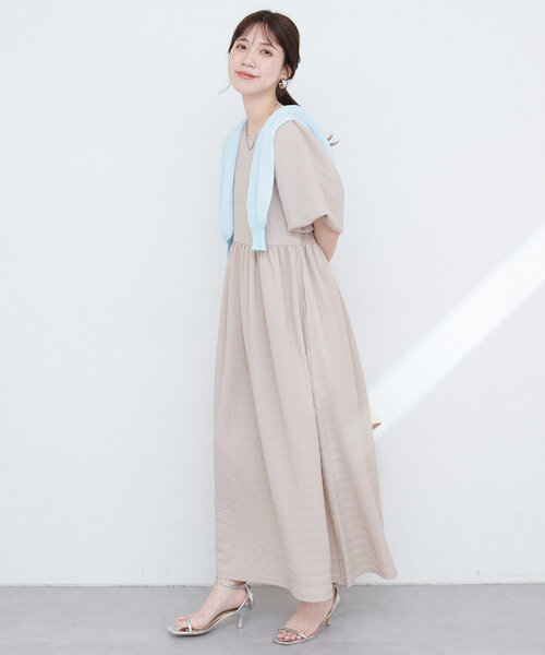 natural couture(ナチュラルクチュール)の「【WEB限定】シャーリングチェックパフスリーブワンピース(ワンピース・レディース・ブラック/ベージュ/ラベンダー/グリーン系その他・FREE)」の9枚目の写真