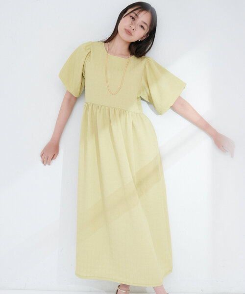 natural couture(ナチュラルクチュール)の「【WEB限定】シャーリングチェックパフスリーブワンピース(ワンピース・レディース・ブラック/ベージュ/ラベンダー/グリーン系その他・FREE)」の18枚目の写真