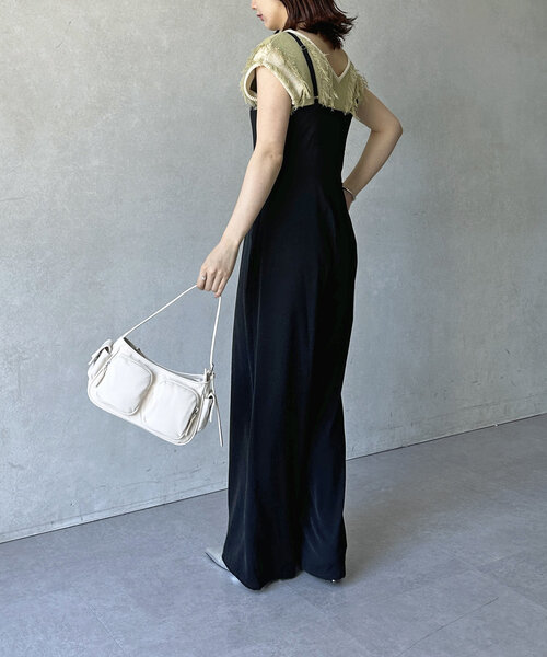 Thevon（ゼボン）の「スクエアネックキャミサロペット（つなぎ/オールインワン・レディース・ブラック/ベージュ・M）」の5枚目の写真