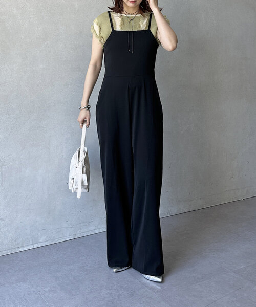 Thevon（ゼボン）の「スクエアネックキャミサロペット（つなぎ/オールインワン・レディース・ブラック/ベージュ・M）」の7枚目の写真