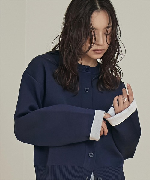 miette（ミエット）の「バイカラーデザインニットカーディガン（カーディガン/ボレロ・レディース・アイボリー/グレー/ブラウン/レッド/ネイビー/ライトグレー/ライトピンク・S/M）」の6枚目の写真