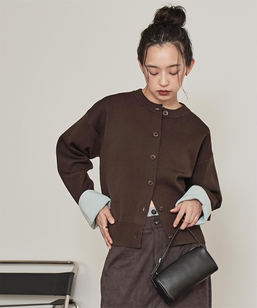 miette（ミエット）の「バイカラーデザインニットカーディガン（カーディガン/ボレロ・レディース・アイボリー/グレー/ブラウン/レッド/ネイビー/ライトグレー/ライトピンク・S/M）」の5枚目の写真