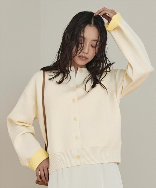 miette（ミエット）の「バイカラーデザインニットカーディガン（カーディガン/ボレロ・レディース・アイボリー/グレー/ブラウン/レッド/ネイビー/ライトグレー/ライトピンク・S/M）」の2枚目の写真