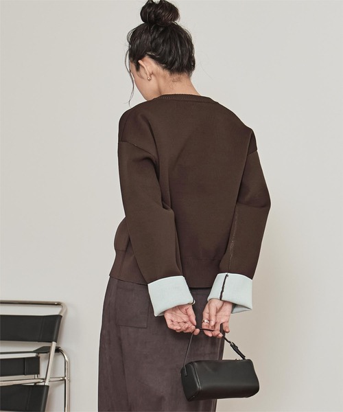 バイカラーデザインニットカーディガン（カーディガン/ボレロ