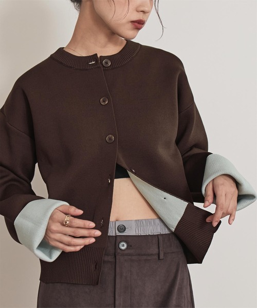 バイカラーデザインニットカーディガン（カーディガン/ボレロ