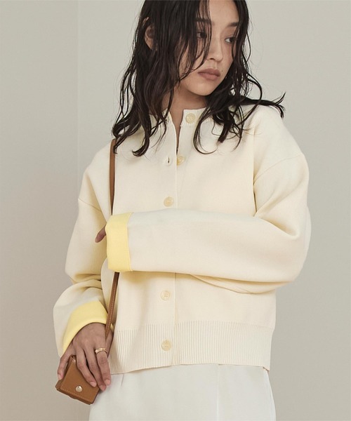 miette（ミエット）の「バイカラーデザインニットカーディガン（カーディガン/ボレロ・レディース・アイボリー/グレー/ブラウン/レッド/ネイビー/ライトグレー/ライトピンク・S/M）」の12枚目の写真