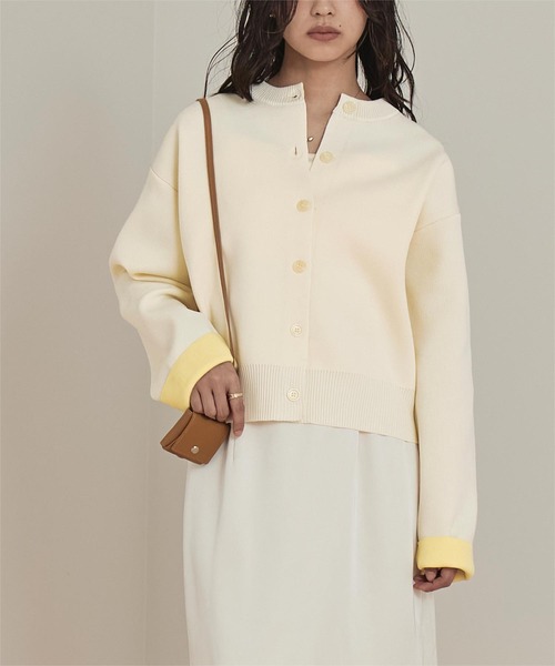 miette（ミエット）の「バイカラーデザインニットカーディガン（カーディガン/ボレロ・レディース・アイボリー/グレー/ブラウン/レッド/ネイビー/ライトグレー/ライトピンク・S/M）」の14枚目の写真