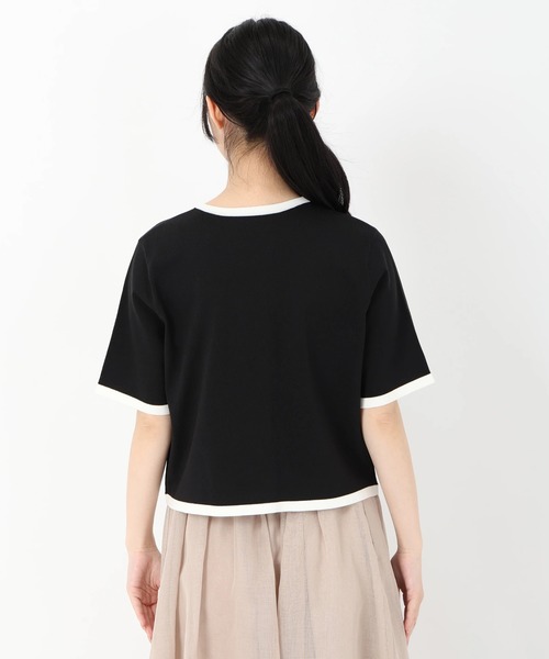 STRAWBERRY-FIELDS（ストロベリーフィールズ）の「シェリール_バイカラートリミングニットカーディガン（カーディガン/ボレロ・レディース・ブラック/オフホワイト・2）」の4枚目の写真