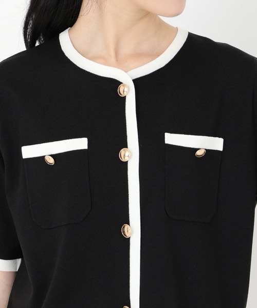 STRAWBERRY-FIELDS（ストロベリーフィールズ）の「シェリール_バイカラートリミングニットカーディガン（カーディガン/ボレロ・レディース・ブラック/オフホワイト・2）」の3枚目の写真