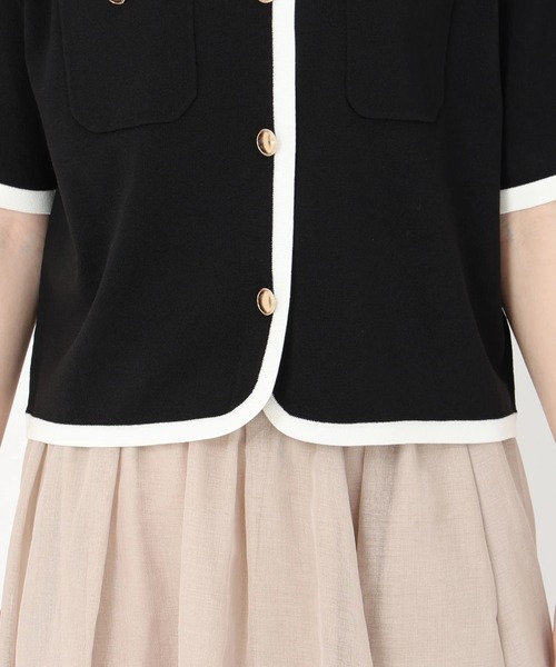 STRAWBERRY-FIELDS（ストロベリーフィールズ）の「シェリール_バイカラートリミングニットカーディガン（カーディガン/ボレロ・レディース・ブラック/オフホワイト・2）」の9枚目の写真