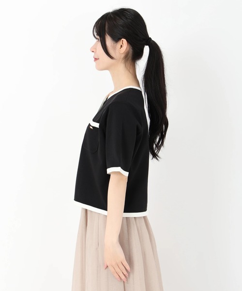 STRAWBERRY-FIELDS（ストロベリーフィールズ）の「シェリール_バイカラートリミングニットカーディガン（カーディガン/ボレロ・レディース・ブラック/オフホワイト・2）」の5枚目の写真