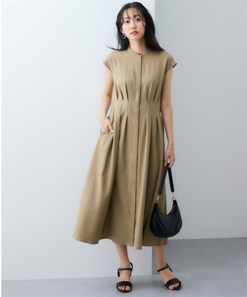 7days Life Styling（セブンデイズライフスタイリング）の「シアサッカータックデザインノースリーブシャツワンピース（ワンピース・レディース・ベージュ/チャコール・M/L/LL）」の6枚目の写真