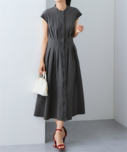 7days Life Styling（セブンデイズライフスタイリング）の「シアサッカータックデザインノースリーブシャツワンピース（ワンピース・レディース・ベージュ/チャコール・M/L/LL）」の10枚目の写真