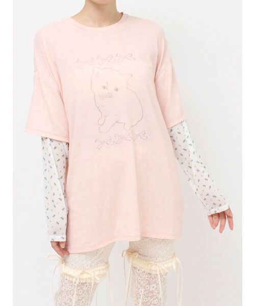 merry jenny（メリージェニー）の「cat ribbonレイヤードロンT（Tシャツ/カットソー・レディース・アイボリー/グレー/ピンク・FREE）」の10枚目の写真