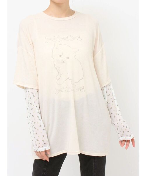 merry jenny（メリージェニー）の「cat ribbonレイヤードロンT（Tシャツ/カットソー・レディース・アイボリー/グレー/ピンク・FREE）」の11枚目の写真
