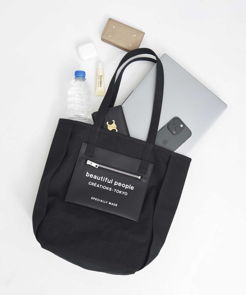beautiful people トートバッグ 別注 Logo Leather Pocket Tote Bag(FREE BLACK): beautiful