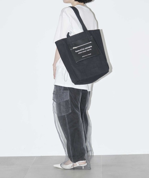 新品未使用 beautiful people トートバッグ ポケット ブラック beautiful people（ビューティフルピープル） トートバッグ