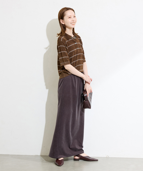 JOURNAL STANDARD（ジャーナルスタンダード）の「ベロアニット ポロシャツ（ニット/セーター・レディース・チョコ/ダークブルー・FREE）」の3枚目の写真