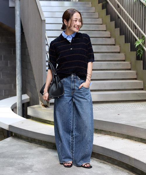 JOURNAL STANDARD（ジャーナルスタンダード）の「ベロアニット ポロシャツ（ニット/セーター・レディース・チョコ/ダークブルー・FREE）」の4枚目の写真