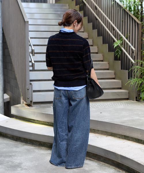 JOURNAL STANDARD（ジャーナルスタンダード）の「ベロアニット ポロシャツ（ニット/セーター・レディース・チョコ/ダークブルー・FREE）」の10枚目の写真