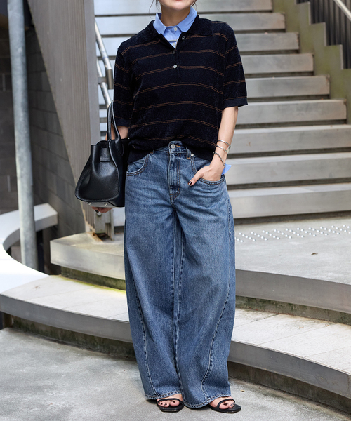 JOURNAL STANDARD（ジャーナルスタンダード）の「ベロアニット ポロシャツ（ニット/セーター・レディース・チョコ/ダークブルー・FREE）」の12枚目の写真