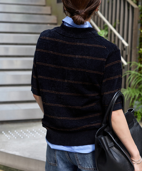 JOURNAL STANDARD（ジャーナルスタンダード）の「ベロアニット ポロシャツ（ニット/セーター・レディース・チョコ/ダークブルー・FREE）」の14枚目の写真