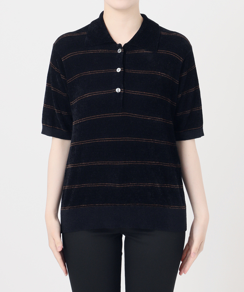 JOURNAL STANDARD（ジャーナルスタンダード）の「ベロアニット ポロシャツ（ニット/セーター・レディース・チョコ/ダークブルー・FREE）」の16枚目の写真