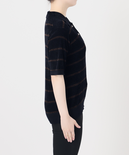 JOURNAL STANDARD（ジャーナルスタンダード）の「ベロアニット ポロシャツ（ニット/セーター・レディース・チョコ/ダークブルー・FREE）」の19枚目の写真