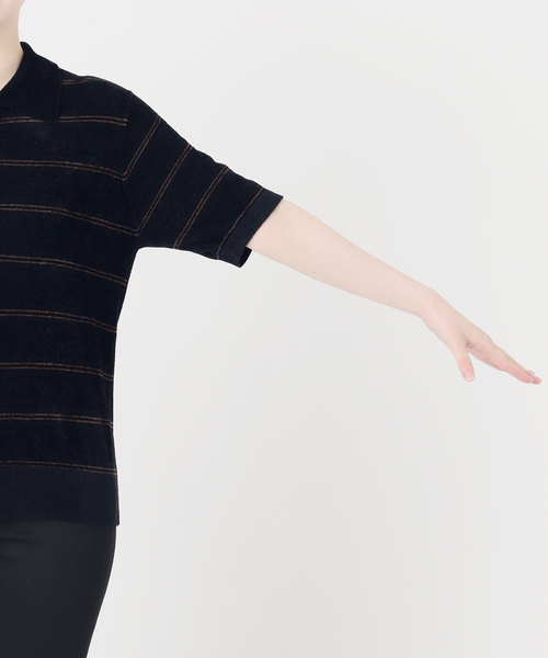 JOURNAL STANDARD（ジャーナルスタンダード）の「ベロアニット ポロシャツ（ニット/セーター・レディース・チョコ/ダークブルー・FREE）」の20枚目の写真