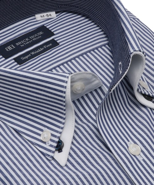 TOKYO SHIRTS(トウキョウシャツ)の「【超形態安定】 形態安定ノンアイロン ボタンダウン 長袖ビジネスワイシャツ(ビジネスシャツ・メンズ・ネイビー・首回り37cm-裄丈80cm/首回り37cm-裄丈84cm/首回り39cm-裄丈80cm/首回り39cm-裄丈84cm/首回り41cm-裄丈82cm/首回り41cm-裄丈86cm/首回り42cm-裄丈82cm/首回り42cm-裄丈86cm/首回り43cm-裄丈82cm/首回り43cm-裄丈86cm)」の2枚目の写真