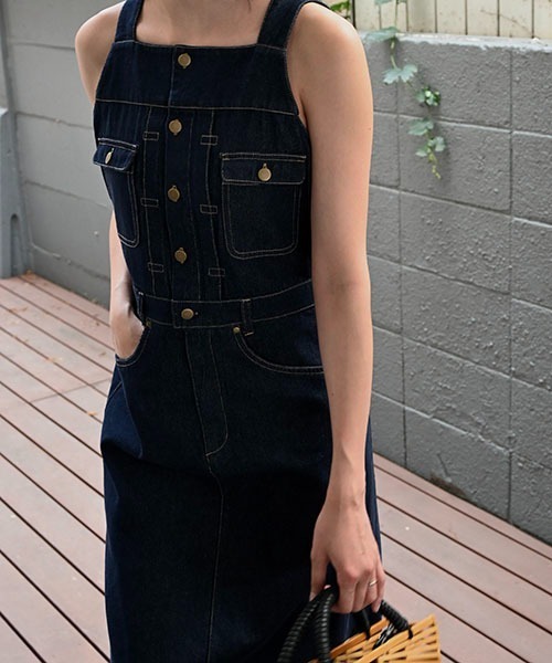 WILLFULLY(ウィルフリー)の「denim square neck no sleeve OP(ワンピース・レディース・インディゴブルー/ブラック・S/M)」の7枚目の写真