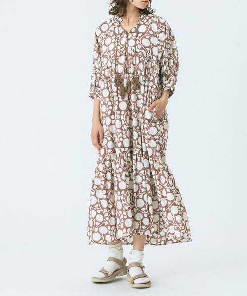 HLAADA（フラーダ）の「(HLAADA for ROSEBUD)BLOCK PRINT SMOCK OP（ワンピース・レディース・ブラック/ブルー/ブラウン・ONE SIZE）」の3枚目の写真