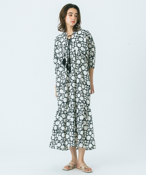HLAADA（フラーダ）の「(HLAADA for ROSEBUD)BLOCK PRINT SMOCK OP（ワンピース・レディース・ブラック/ブルー/ブラウン・ONE SIZE）」の4枚目の写真