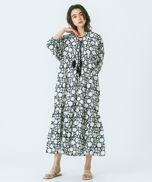 HLAADA（フラーダ）の「(HLAADA for ROSEBUD)BLOCK PRINT SMOCK OP（ワンピース・レディース・ブラック/ブルー/ブラウン・ONE SIZE）」の6枚目の写真