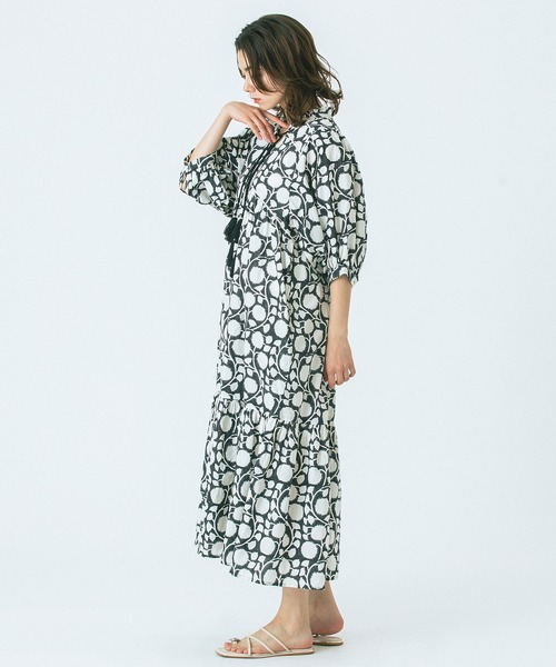 HLAADA（フラーダ）の「(HLAADA for ROSEBUD)BLOCK PRINT SMOCK OP（ワンピース・レディース・ブラック/ブルー/ブラウン・ONE SIZE）」の7枚目の写真