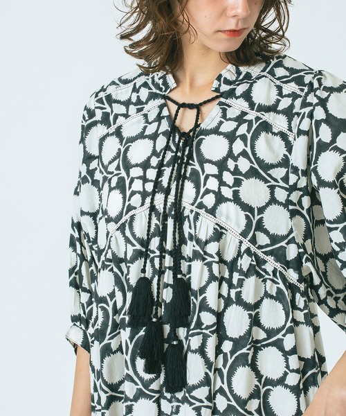 HLAADA（フラーダ）の「(HLAADA for ROSEBUD)BLOCK PRINT SMOCK OP（ワンピース・レディース・ブラック/ブルー/ブラウン・ONE SIZE）」の13枚目の写真